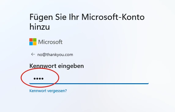Passwortabfrage für das Microsoft Konto im Windows 11 Installationsassistenten