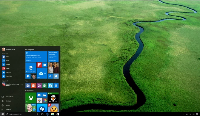 Windows 10 Screenshot mit geöffnetem Startmenü