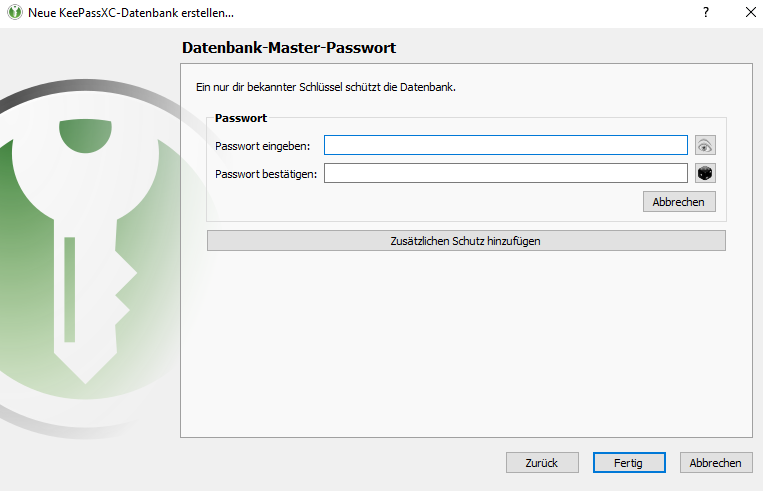 Master Passwort für KeePassXC Datenbank eingeben