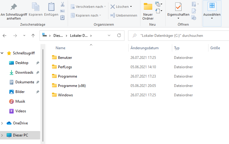Ordneransicht im Windows Explorer unter Windows 11