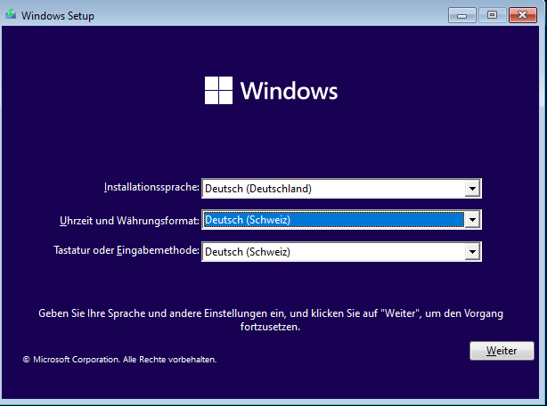 Windows 11 Begrüssungsfenster des Installationsassistenten