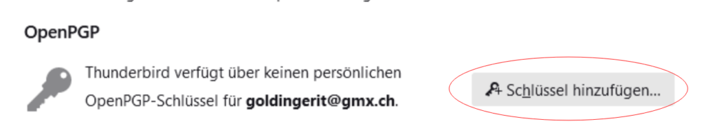 Neuen OpenPGP Key zu Thunderbird hinzufügen