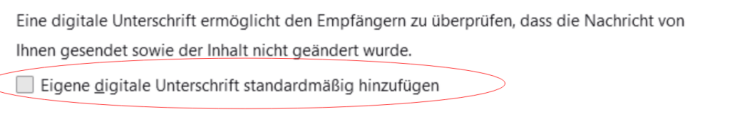 Digitale Unterschrift (Signatur) standardmässig zu neuen Mails hinzufügen