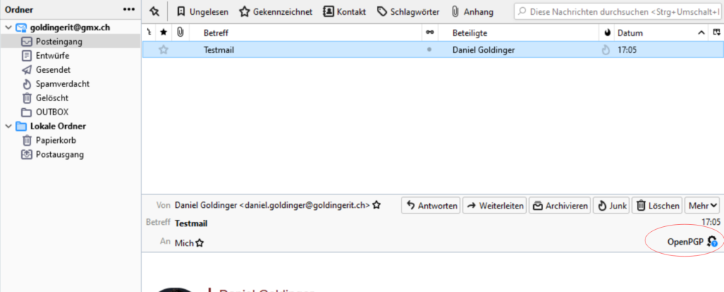 OpenPGP Signatur in der Mailübersicht