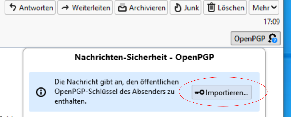 Öffentlichen GPG Key in Thunderbird importieren