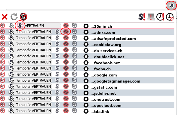 Domain 20min.ch als vertrauenswürdig markieren im NoScript Add-On für Firefox