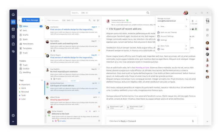 Vorschau des Thunderbird Clients "Supernova"