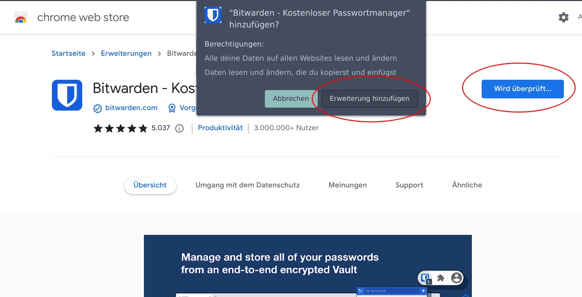 Bitwarden App in Google Chrome hinzufügen