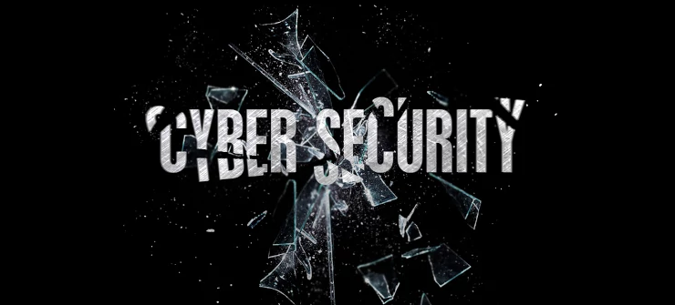 'Zersplittertes Glas mit dem Text Cyber Security'